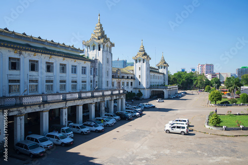 View of the building of the main railway station of Yangon photo