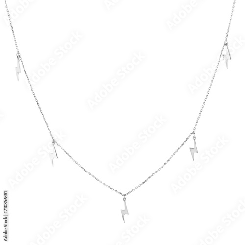 Silver Necklace with Chain Isolated on White Background