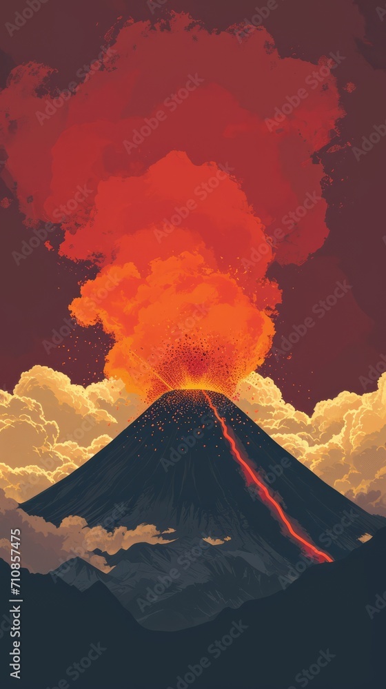 An erupting volcano, simple, wallpaper, minimalist art