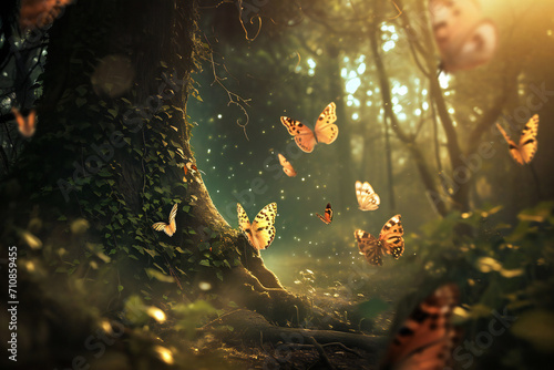 Forêt enchantée et papillons