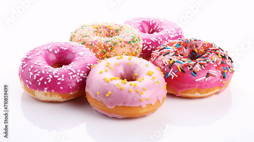 Donuts in color glaze isolated on white background © Muhammad