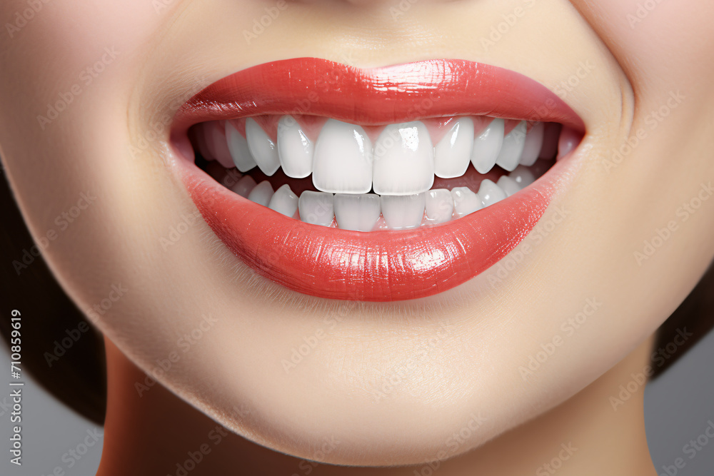 Naklejka premium Smile makeovers teeth whitening, in the style of minimalistic compositions, spontaneous gesture, macro perspectives, light white