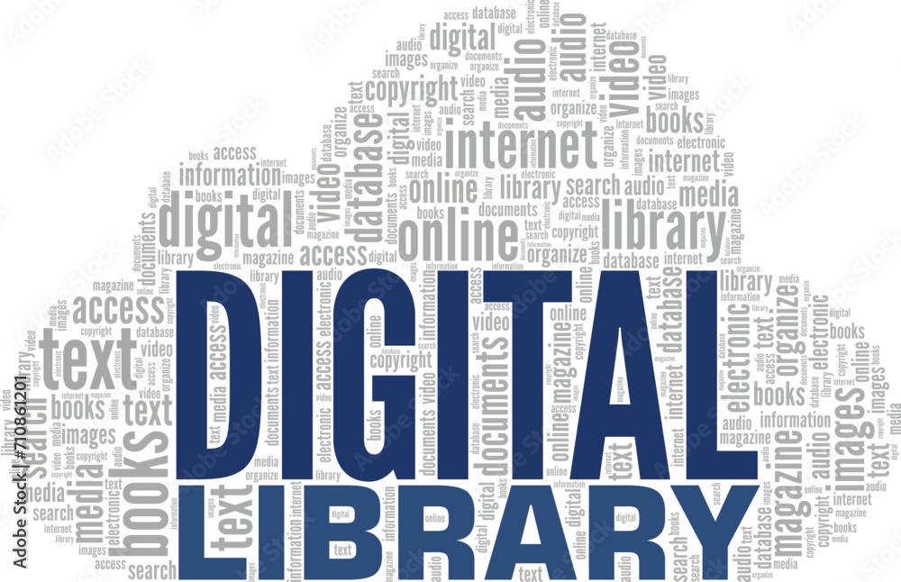 Obraz premium Digital Library word cloud conceptual design isolated on white background.