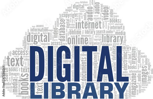 Digital Library word cloud conceptual design isolated on white background.