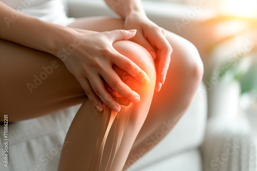 Woman Leg With Painful Knees Injury, Arthritis Rheumatoid Patellofemoral Syndrome, Joint Pain photo