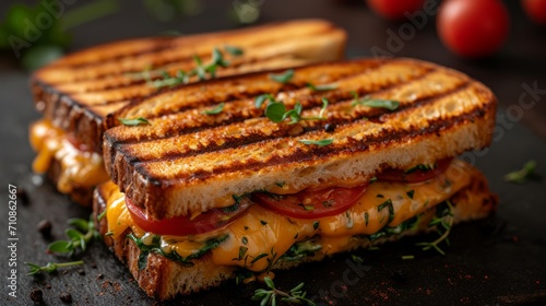 Delicious grilled cheese sandwich with melting cheese, grilled cheese product photo