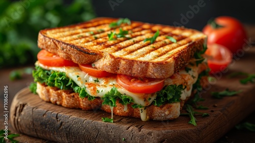 Delicious grilled cheese sandwich with melting cheese, grilled cheese product photo