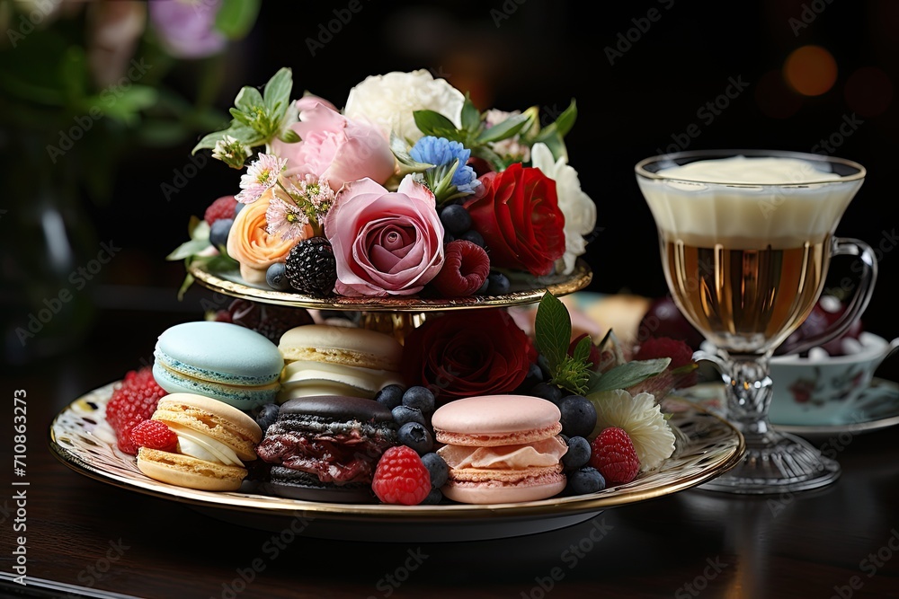 Exquisite selection of tea party cakes., generative IA