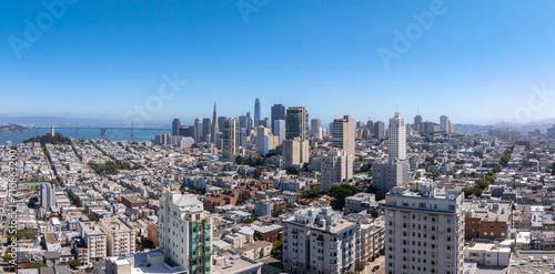 Panoramic aerial view of the San Francisco downtown. Aerial town of San Francisco.