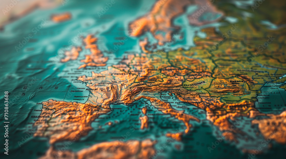 A detailed close-up view of a map of Europe. Ideal for illustrating geographical information or planning travel itineraries A detailed close-up view of a map of Europe. Ideal for illustrating geographical information or planning travel itineraries