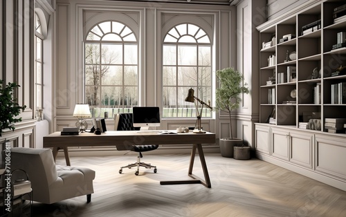 The modern interior of home office 3D render image