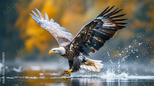 eagle flying and catching a fish mid air © Nico