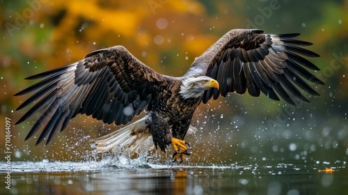 eagle flying and catching a fish mid air