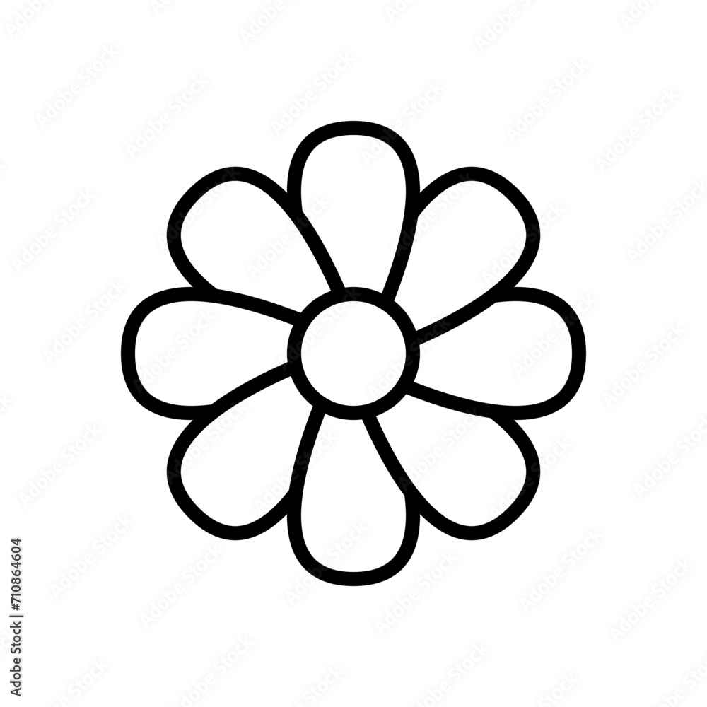 Flower icon. Black contour linear silhouette. Editable strokes. Front view. Vector simple flat graphic illustration. Isolated object on a white background. Isolate. Flower icon. Black contour linear silhouette. Editable strokes. Front view. Vector simple flat graphic illustration. Isolated object on a white background. Isolate.