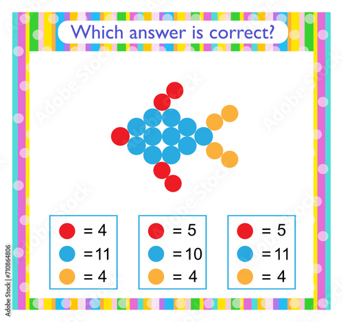 Math activity for children. Preschool worksheet activity. Find the correct answer. Cartoon fish.