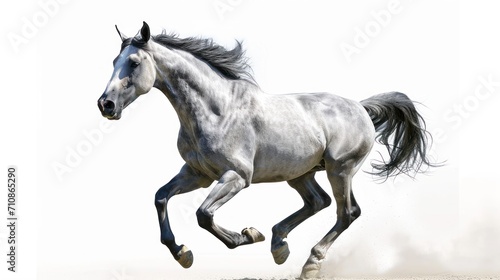 Majestic gray stallion galloping freely  horses picture