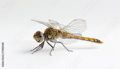 Colorful dragonfly perched on a clear white background, insects and butterflies image