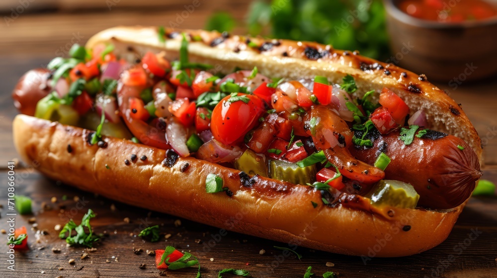 Hot dog product photo with fresh made hot dog sausage Hot dog product photo with fresh made hot dog sausage