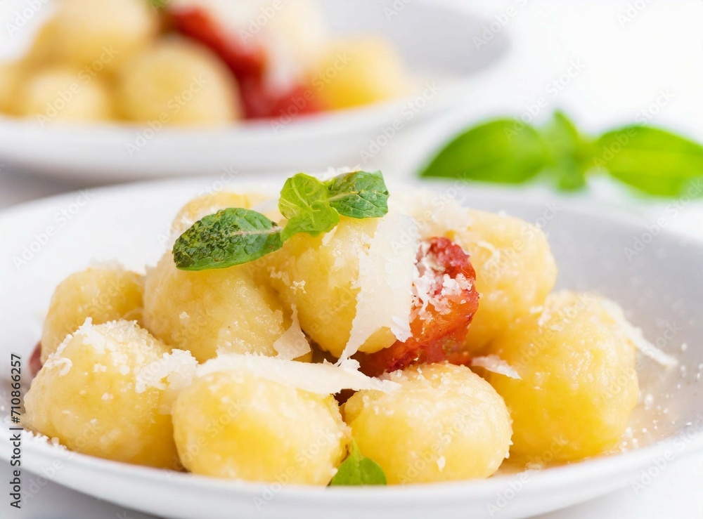 Gnocchi closeup, isolated on white background Gnocchi closeup, isolated on white background