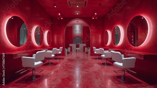Hairsalon from inside, red modern Hairsalon