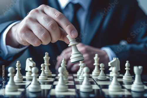 Wallpaper Mural Close-up of Businessman hands moving chess piece on chess board game Torontodigital.ca