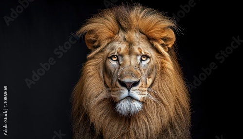 Majestic male african lion poses against black background  majestic big cats image