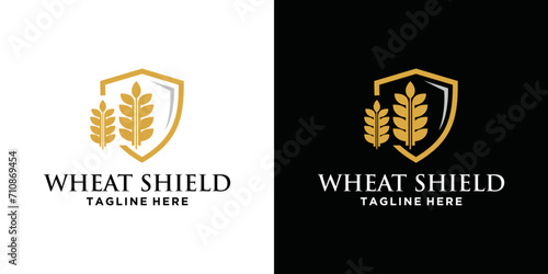 Templat logo Wheat Grain Shield, Desain desain logo Wheat Farming Mewah Dengan Tampilan Kuat photo