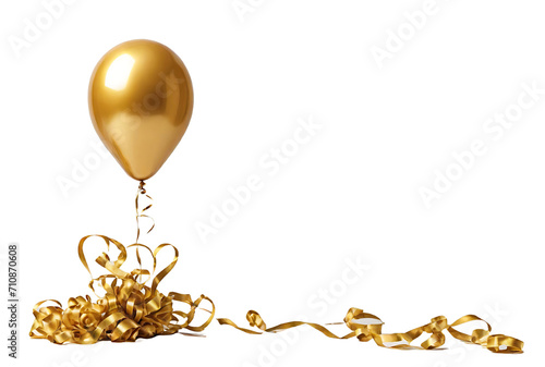 Golden balloon and gold ribbons isolated on transparent background. birthday balloon for card, party, design, flyer, poster, decor, banner, web, advertising. png