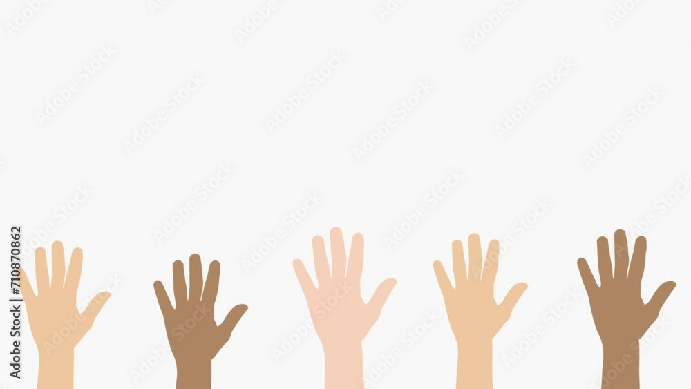 Various races raising their hands. White and Green background for chroma key use Various races raising their hands. White and Green background for chroma key use