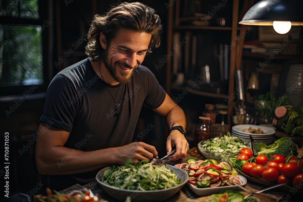 Influencer sharing vibrant fitness dishes in a natural scenario., generative IA Influencer sharing vibrant fitness dishes in a natural scenario., generative IA