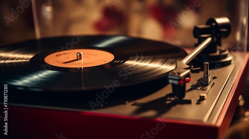 A vintage record player spinning a romantic vinyl record.