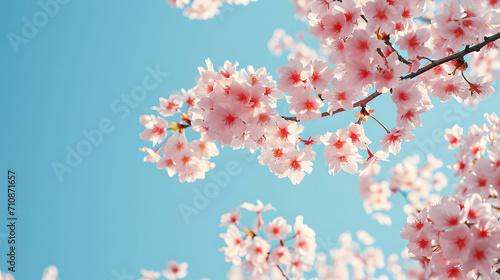 Cherry blossoms blooming against blue sky in spring