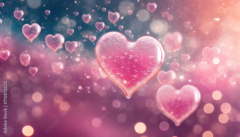  Floating Heart Made of Bubbles, Love and Romance Concept, Pink Bokeh Background