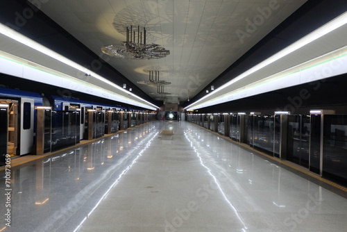 Interior of the Kovalskaya Sloboda metro station of the Minsk metro. photo