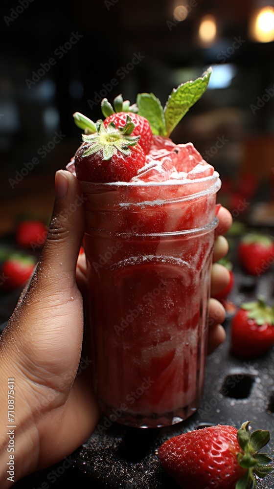 Hand preparing a strawberry shake UHD wallpaper
