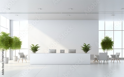 White open space office interior mock up wall