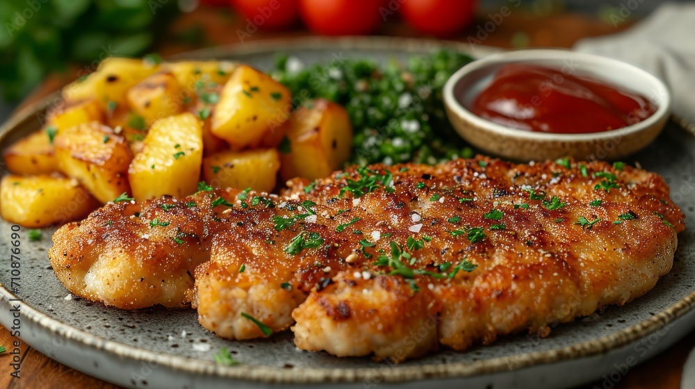 Wiener Schnitzel with potatos, Schnitzel product photo Wiener Schnitzel with potatos, Schnitzel product photo