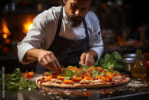 Chef Single Gourmet Pizza, exploring fresh ingredients and bold combinations., generative IA