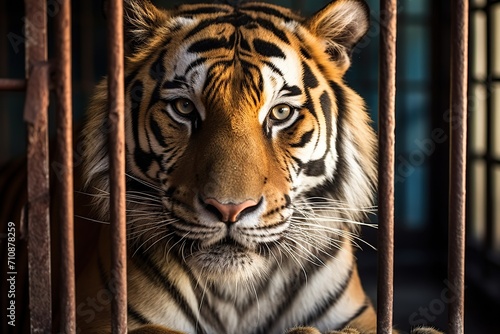 Tiger in animal cage in the zoo