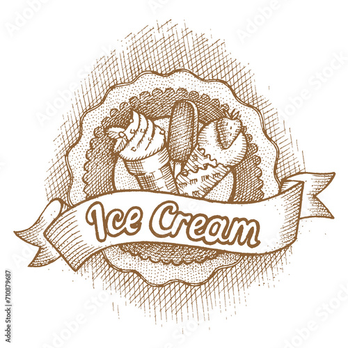 Ice creams emblem by hand drawn