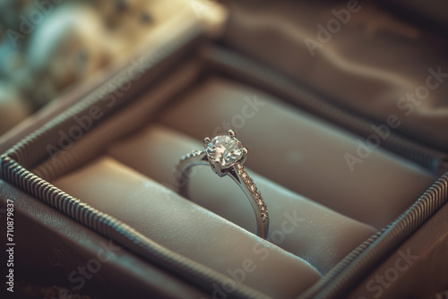 Elegant Diamond Engagement Ring Displayed in a Luxurious Box, Symbolizing Love and Commitment