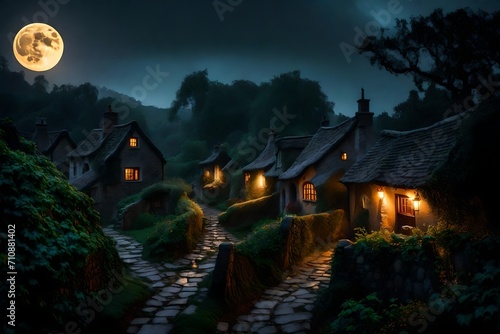 a fairytale village, stormy weather, fog, night © Rao