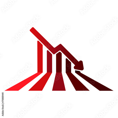 Red arrow going down stock icon on white background. Graph chart downtrend symbol.chart going down sign.