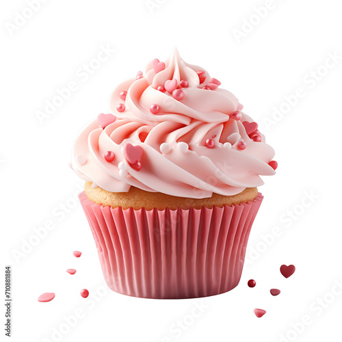 Pink Cupcake iced with heart sprinkles for valentines day