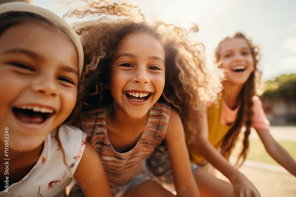Fototapeta premium Group of happy childs having fun in the park