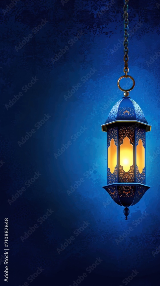 Eid Mubarak Celebration Lantern. A Lantern Amidst Simple Islamic Artistry Ramadhan Month With a lot of Copy Space