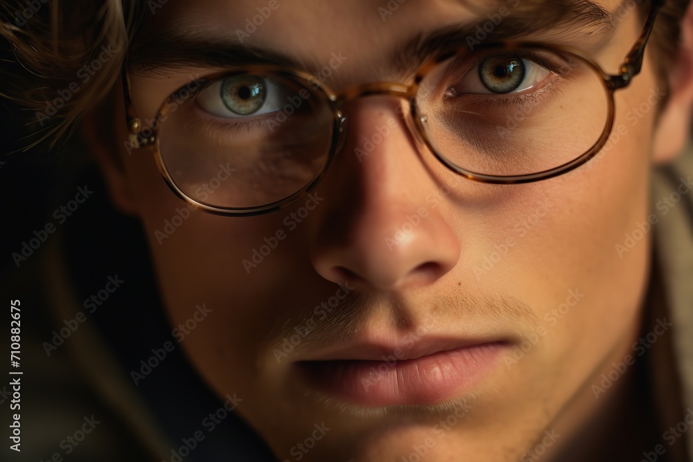 Closeup of young man wearing eyeglasses Closeup of young man wearing eyeglasses