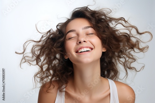 Portrait of young handsome woman on white background