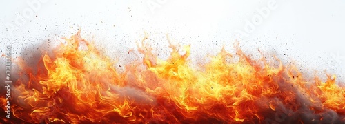 Fire flames burning isolated on white background, wide panorama