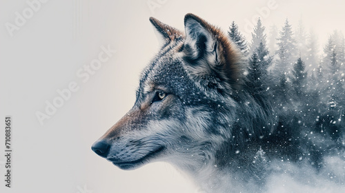 Wallpaper Mural double exposure, wolf, wintery forest Torontodigital.ca